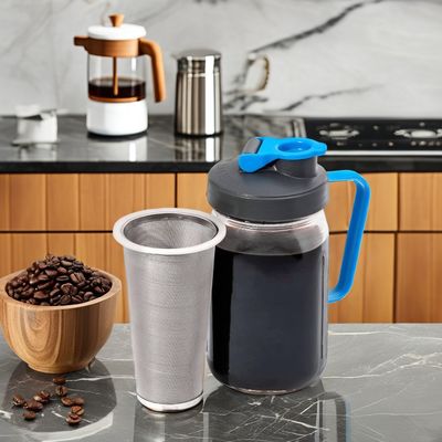 64 OZ Jar de vidrio Mason Cold Brew Coffee Maker con malla y mango de filtro de acero inoxidable