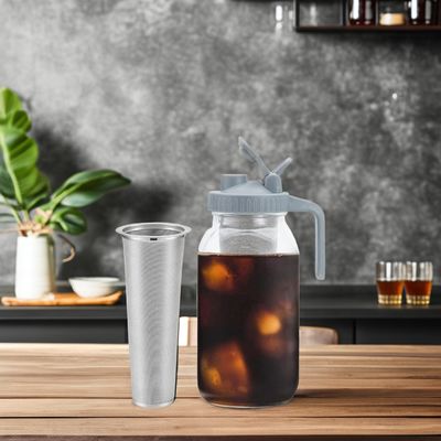 64 OZ Jar de vidrio Mason Cold Brew Coffee Maker con malla y mango de filtro de acero inoxidable