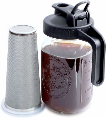 64 OZ Jar de vidrio Mason Cold Brew Coffee Maker con malla y mango de filtro de acero inoxidable