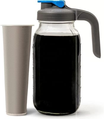 64 OZ Jar de vidrio Mason Cold Brew Coffee Maker con malla y mango de filtro de acero inoxidable
