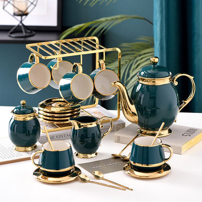 Tazas de café de lujo con borde de oro Cerámica Set de té101 con acero inoxidable