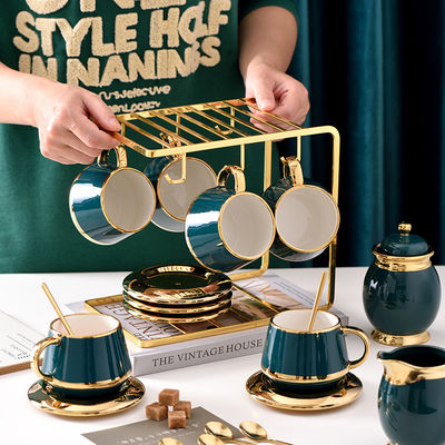 Tazas de café de lujo con borde de oro Cerámica Set de té101 con acero inoxidable