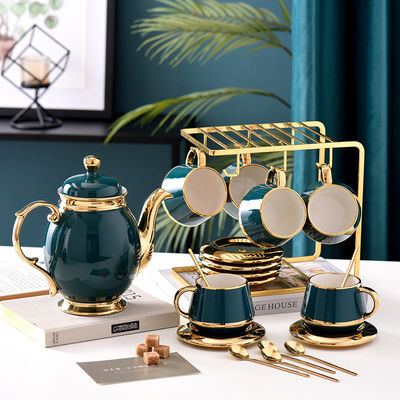 Tazas de café de lujo con borde de oro Cerámica Set de té101 con acero inoxidable