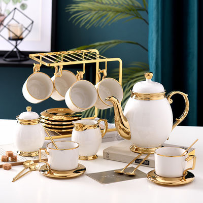 Tazas de café de lujo con borde de oro Cerámica Set de té101 con acero inoxidable