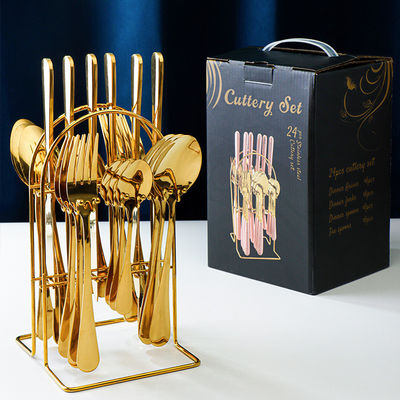 Oportunidad de fiesta 101 Set de cubiertos de oro de acero inoxidable de lujo de 24 piezas con caja