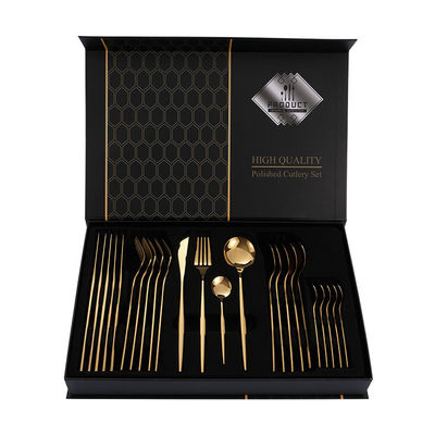 Set de cubiertos de oro para bodas 101 de acero inoxidable con recuerdos en caja