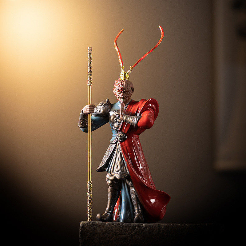 Diseño contemporáneo Escultura de decoración de interiores Mito negro Wukong Cerámica LED Light Holder