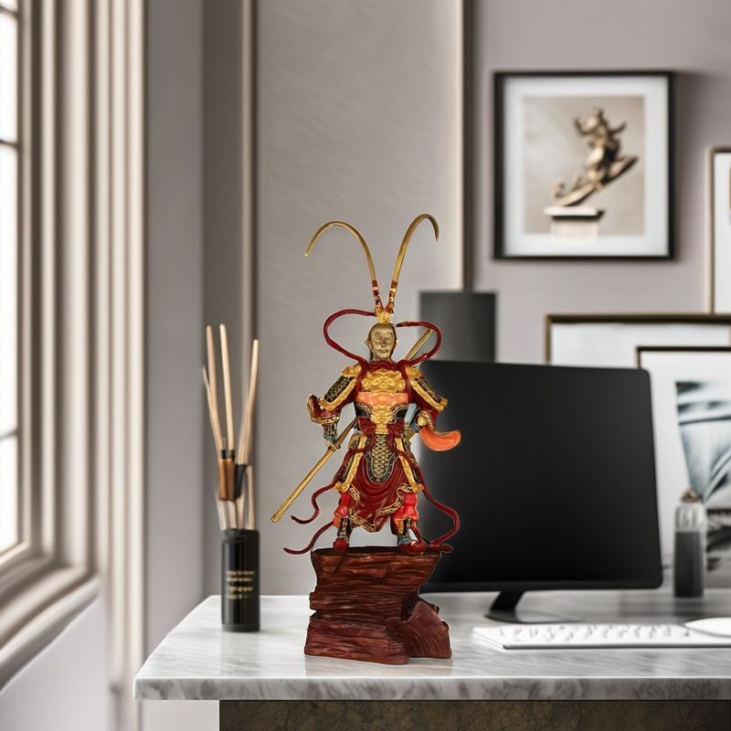 Mito Negro personalizado Sun Wukong 3D Resina Figura Metal contemporáneo Ornamento de aro de oro