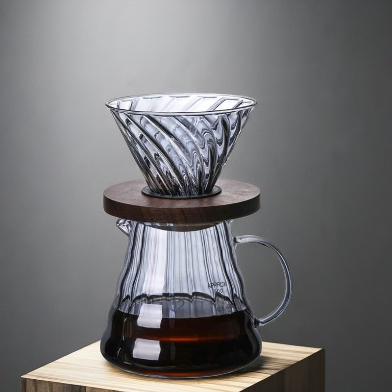 Conjunto portátil de capuchinos para adultos con soporte de madera y embudo de vidrio