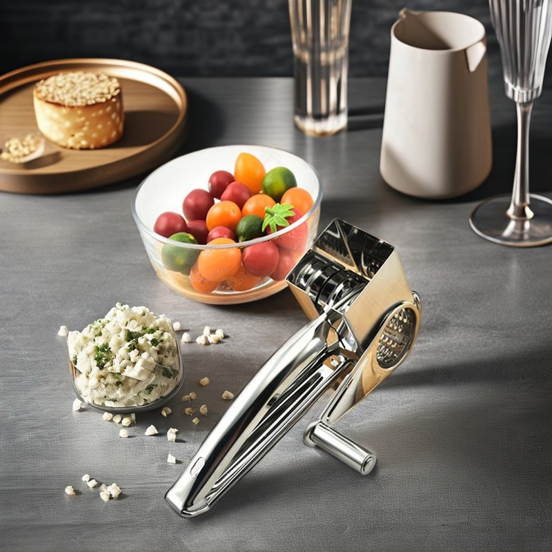 Grater de queso con tambores intercambiables cortador de acero inoxidable de mano