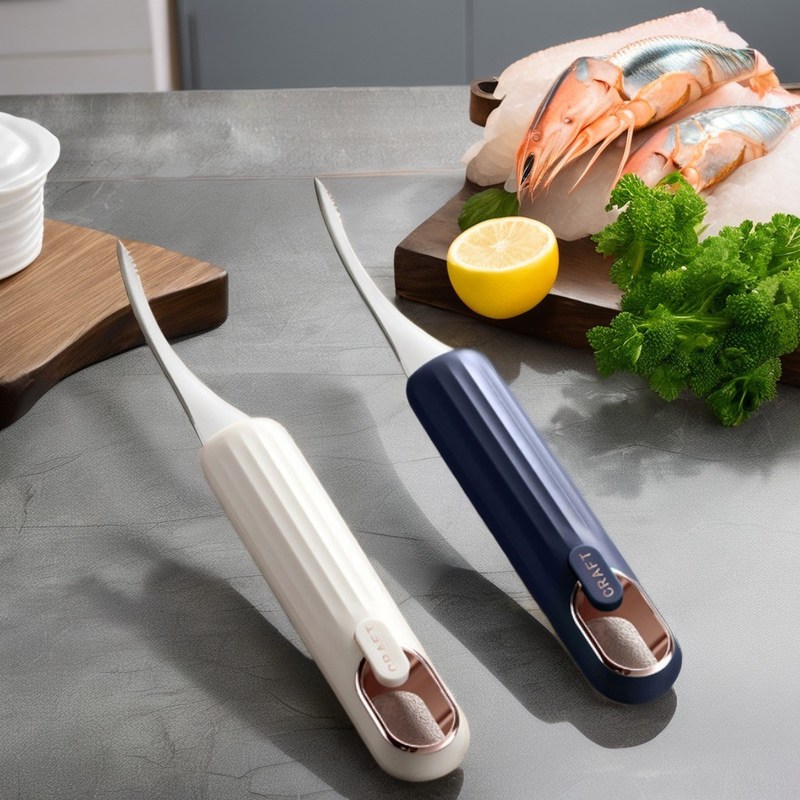 Cuchillo de línea de camarón de acero inoxidable de uso múltiple para la eliminación de escamas y cáscaras de mariscos