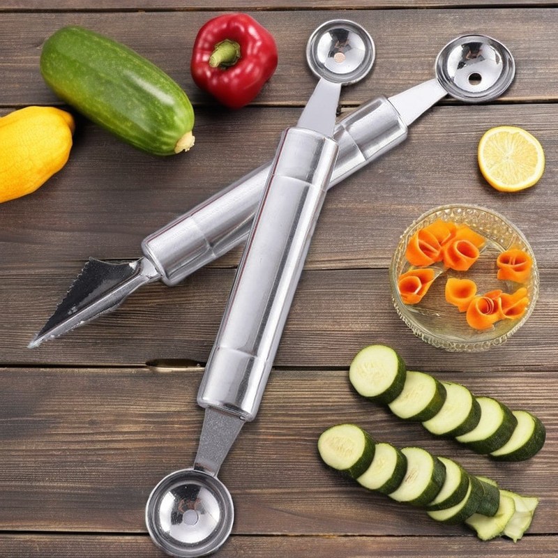 El fabricante de bolas de sandía de acero inoxidable y el cuchillo de tallado se compone de chic para la decoración de frutas