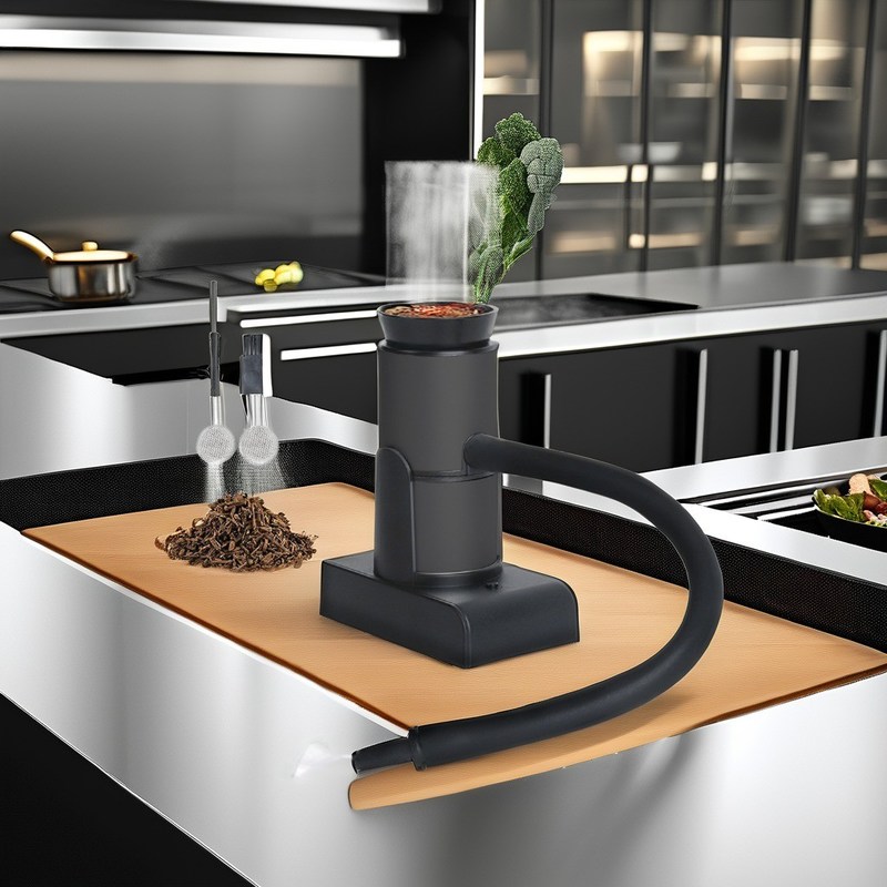 Herramienta de cocina compacta para infundir humo de astillas de madera en tenedores