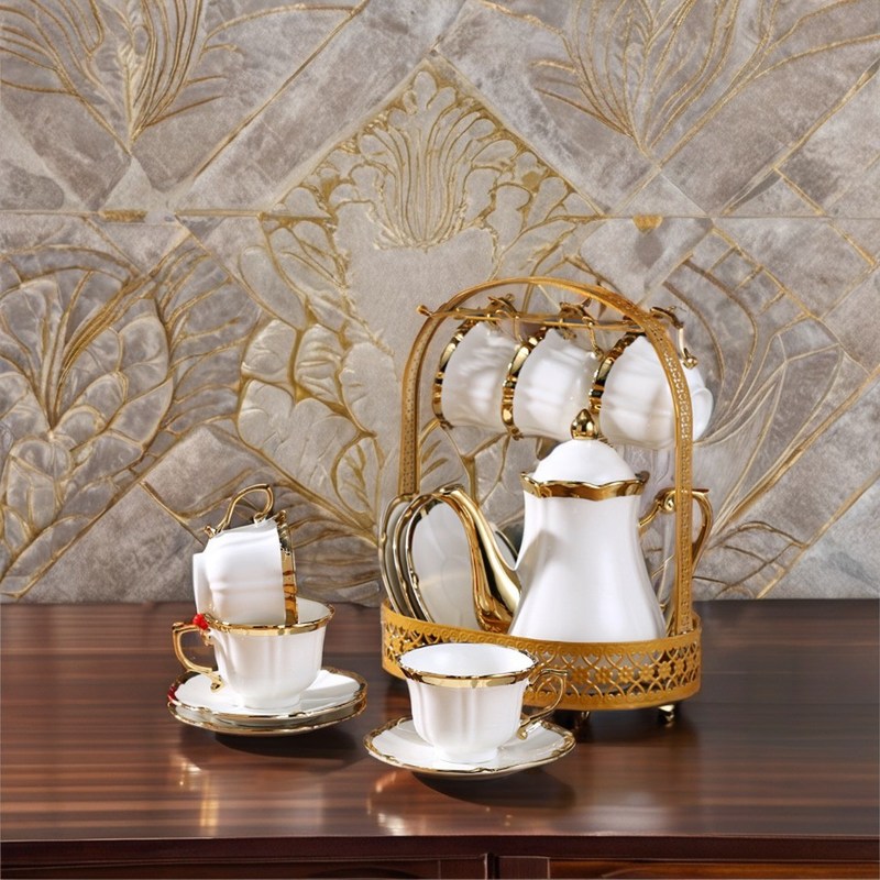 Conjunto de taza de té de porcelana blanca de lujo de estilo europeo para el hogar, hotel, restaurante, oficina