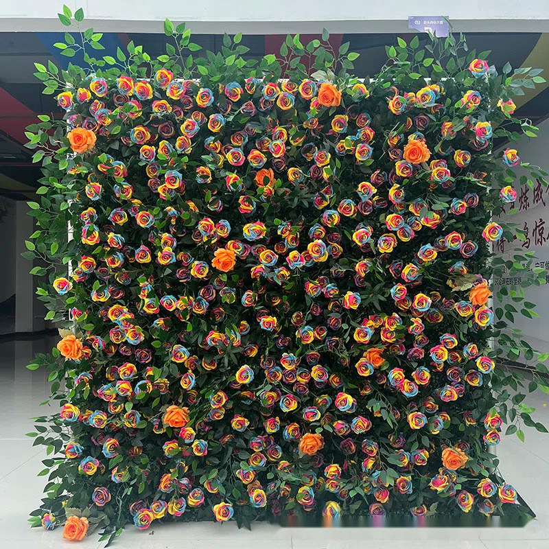 Decoración de bodas al aire libre Pared de flores de tela 3D con vegetación simulada Flores artificiales