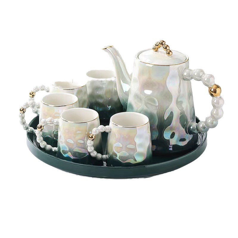 Material de bambú de estilo moderno, cerámica en forma de concha rosa, taza de café y platillo para el té de tarde