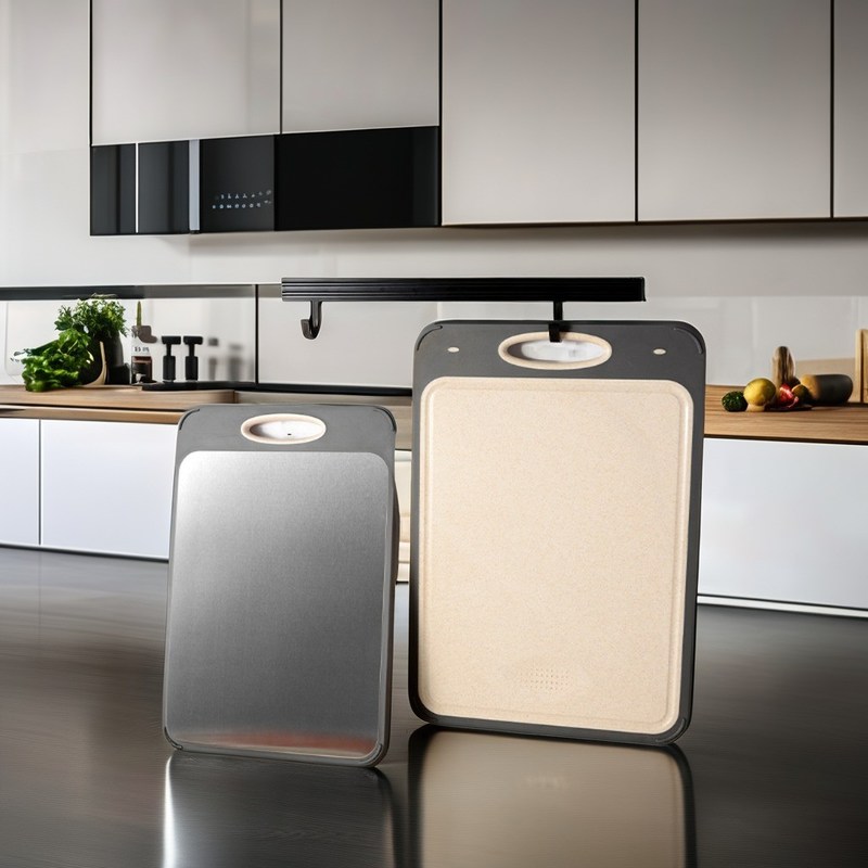 Tabla de corte de acero inoxidable 304 Eco-amigable Diseño cuadrado de bambú Marco de plástico anti-molde