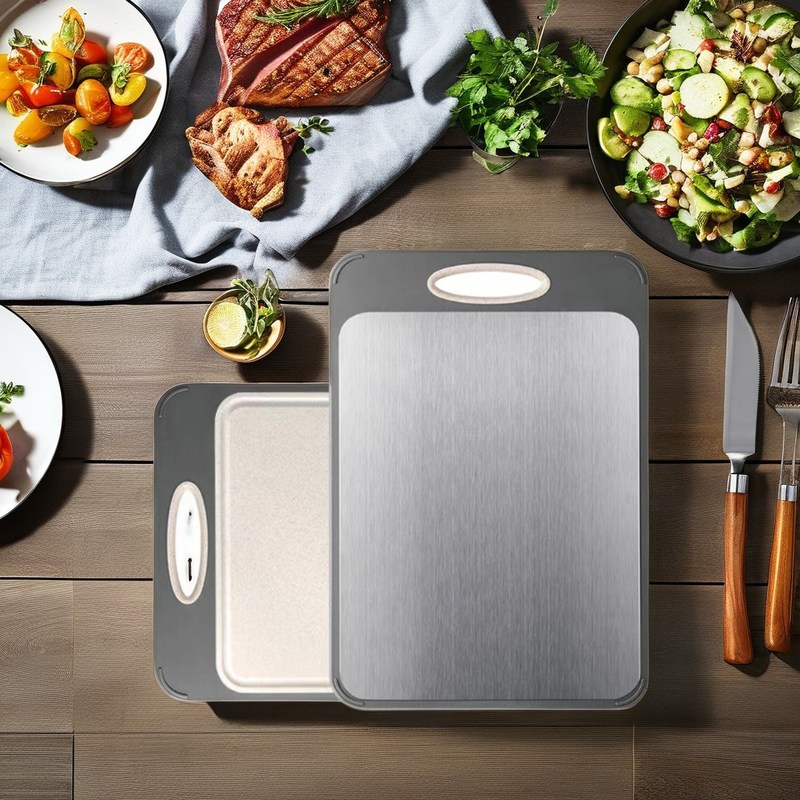Tabla de corte de cocina de acero inoxidable 304 con diseño antifúngico y característica antideslizante