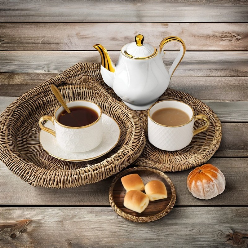 BAMBOO Nordic Vintage Set de té de lujo Tazas de hueso y platillos para cafetería Momentos de té de leche