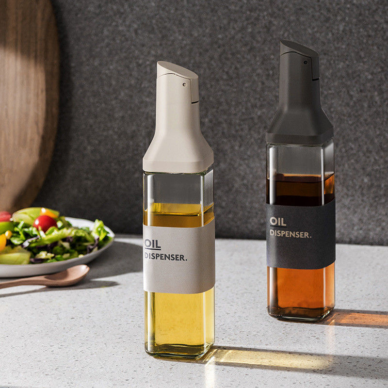 Jarrón de aceite de vidrio de 500 ml de capacidad con diseño moderno a prueba de fugas y agua de salsa
