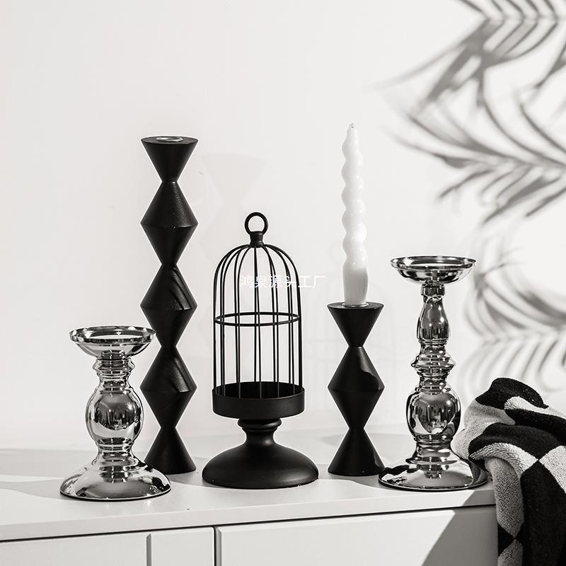 Candelabro de metal para bodas con linternas Jarrones de velas Candelabro bajo Piesa central