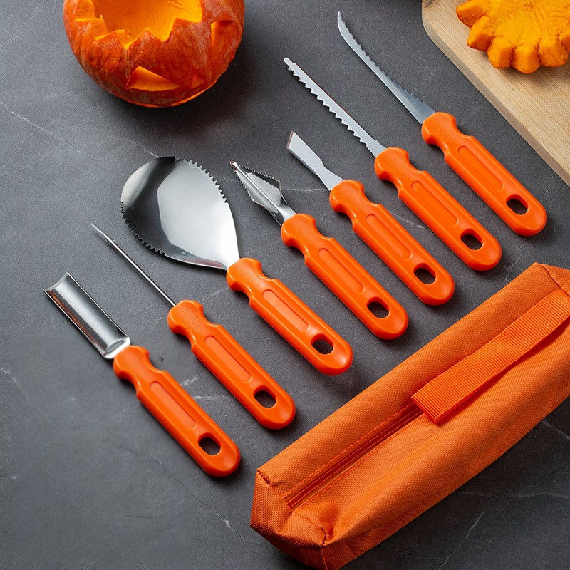 Kit de talla de calabaza de Halloween de 10 piezas Herramientas manuales de metal duraderas para talla de vegetales