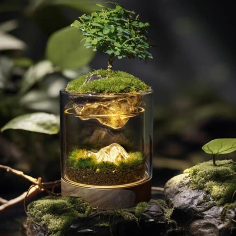 Lámpara de invernadero de fibra de vidrio de la planta de madera de escarabajo para piso de bonsai moderno / decoración del centro comercial