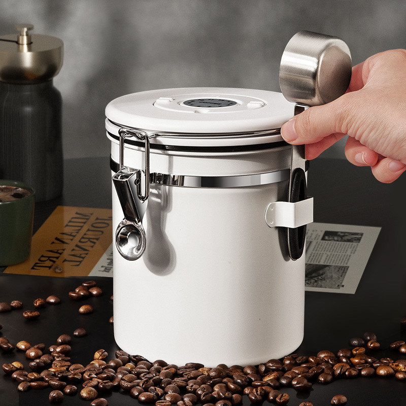 Contenedor de vacío de grano de café de acero inoxidable de 1500 ml para cocina de campamento ecológico