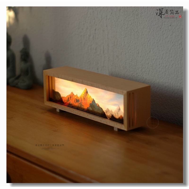 Modern Sun Golden Mountain Night Light Lámpara de lienzo recargable con impresión y paisaje de nieve