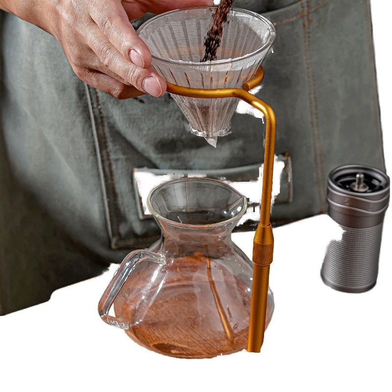 Calidad alimenticia Verter sobre la cafetera con goteador de cobre y soporte de goteo de café de madera