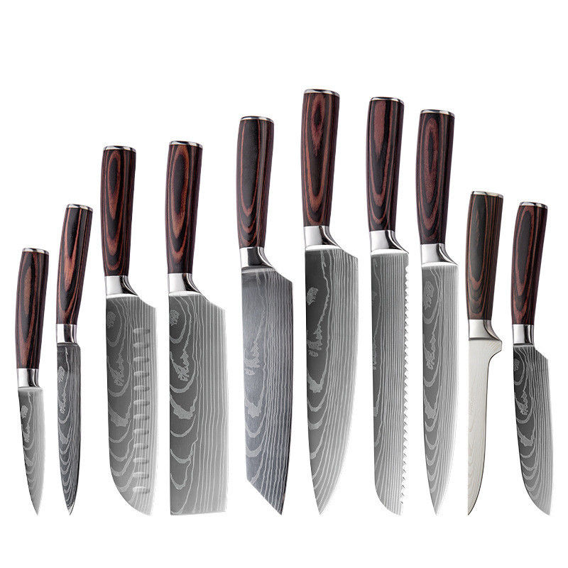 2024 Caliente regalo personalizado cuchillo de bricolaje conjunto con acero inoxidable y mango de madera Pakka