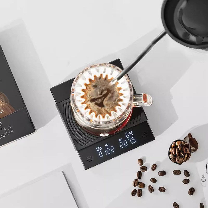 Escala de café y bar de frutas negra de 2 kg con bandeja de balanza