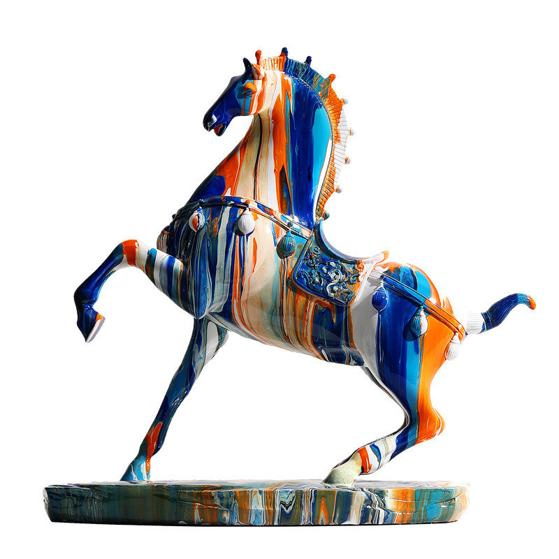 Camuflaje Vintage Caballo galopante Escultura de resina Bambú Arte de pared para la decoración del hogar