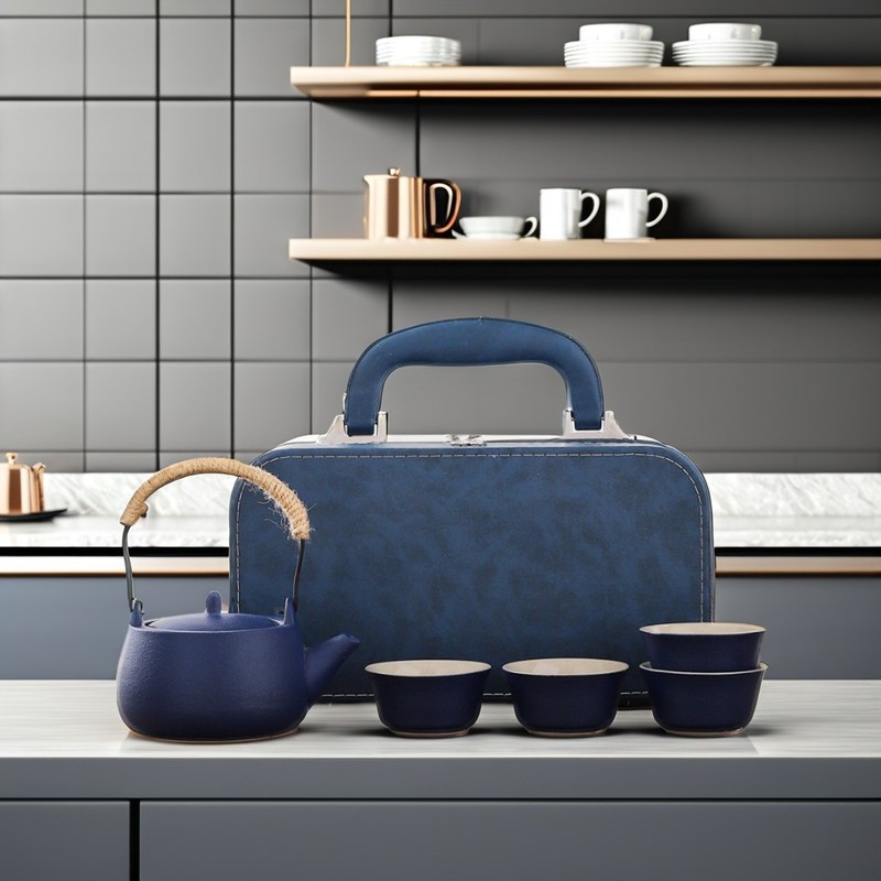 Conjunto de bandejas de té de cerámica sostenible con tazas de té portátiles reutilizables y logotipo personalizable