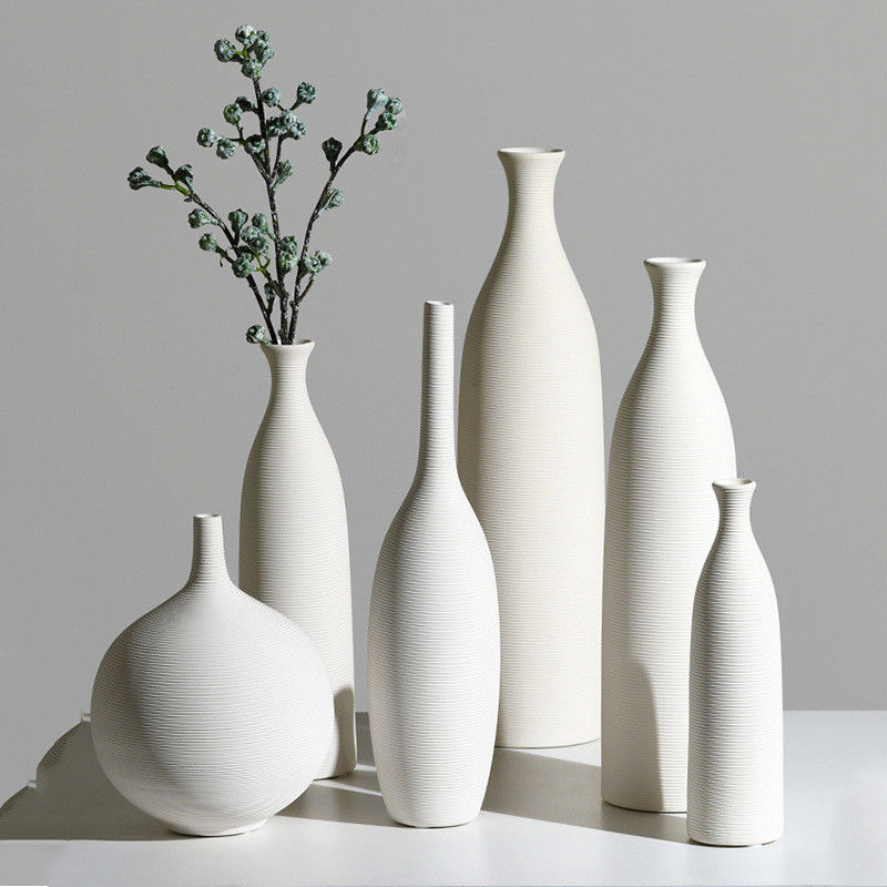 Vaso de cerámica blanca moderno y elegante para decoración de salón y arreglos de flores frescas