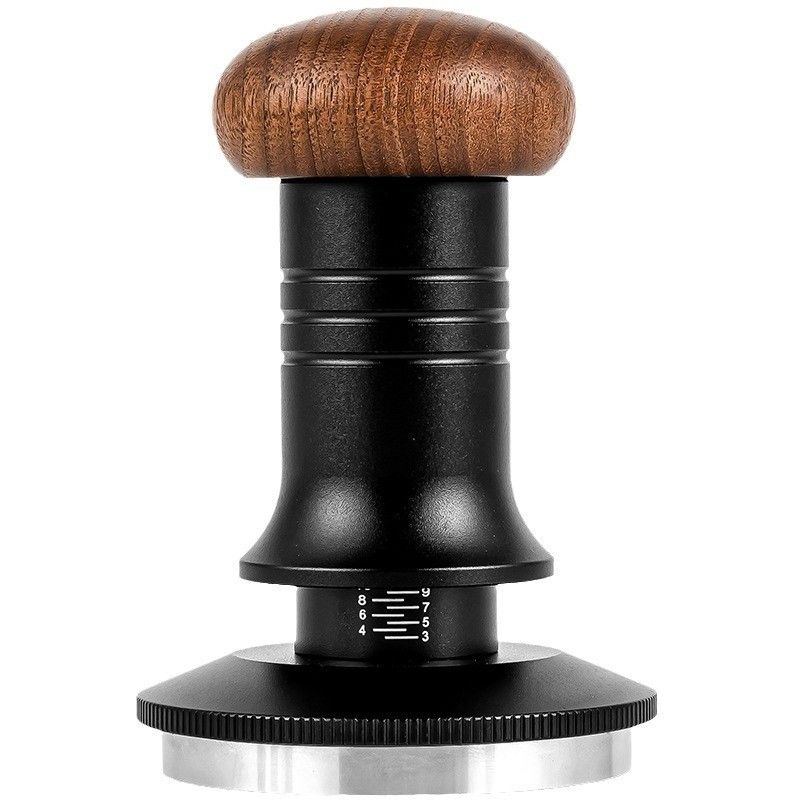 Acero inoxidable con base ondulada de escala de café, manipulador de madera sólida, mango ajustable de profundidad 51/53/58 mm para baristas