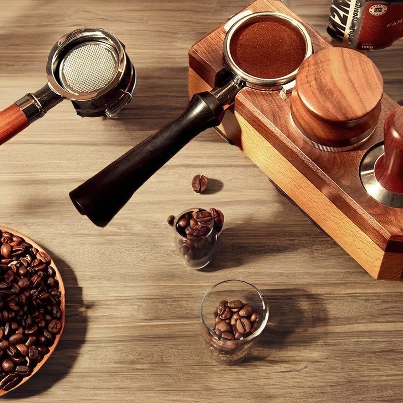 Accesorios portátiles para elaboración de café: embudo de acero inoxidable de 58 mm y filtro de madera