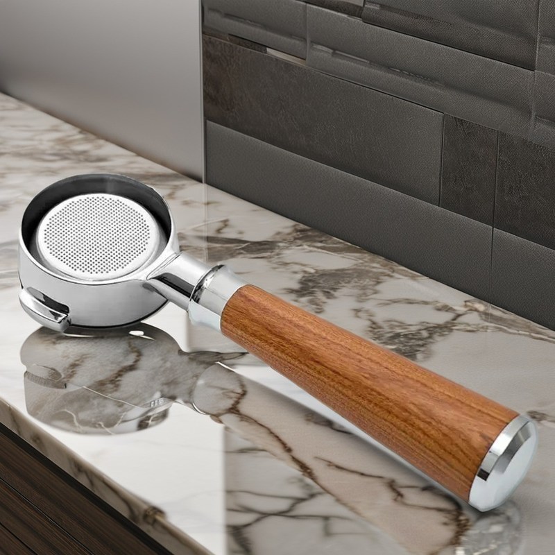 Kit portátil de cafetera de 58 mm con embudo de acero inoxidable y portafiltro de madera sólida