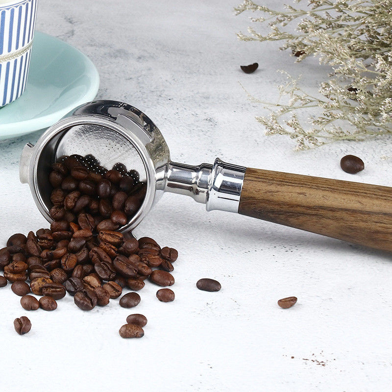 Portafiltro de Espresso de mango cerámico de 51 mm con mango de madera y diseño de acero inoxidable