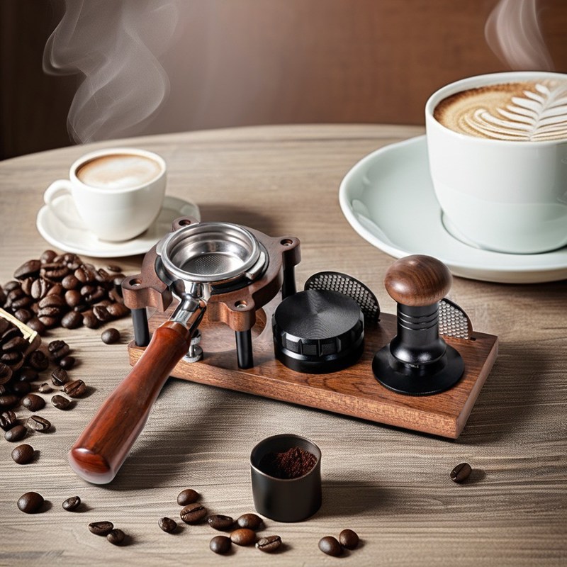 58mm Portafilters Estación de amortiguación de madera sólida para todos los tamaños de manipuladores Organice su hogar