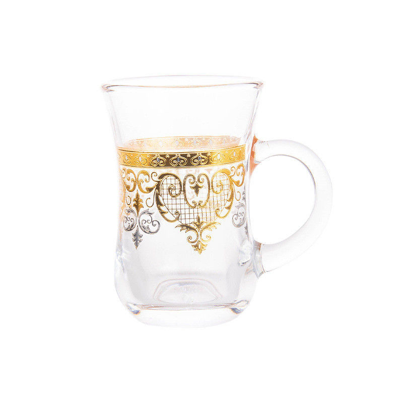Sostenible de oro pintado mango de vidrio café leche taza de té platillo conjunto para interiores 12pcs
