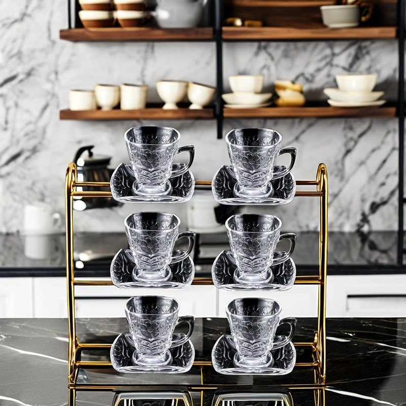 Taza de té y platillo de café de vidrio de limón de soda en diseño clásico para Acción de Gracias