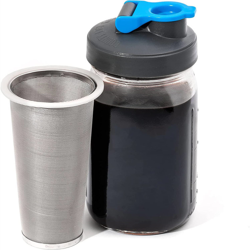 64 OZ Jar de vidrio Mason Cold Brew Coffee Maker con malla y mango de filtro de acero inoxidable