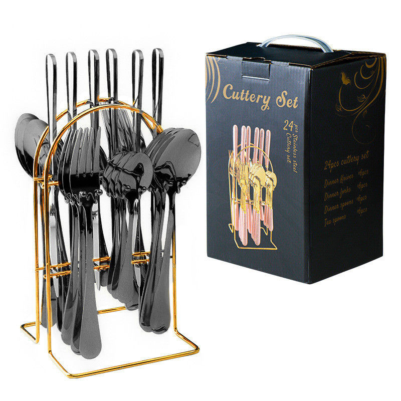 24 PCS Gold Flatware Set para Fiestas Personalizada de Acero inoxidable Cuchillo de cubierta Cuchara de cuchara tenedor